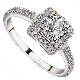 Meixao Engagement Rings Round Brilliant Cut Cubic Zirconia 925 Sterling Silver Rings Wedding Gifts (S)