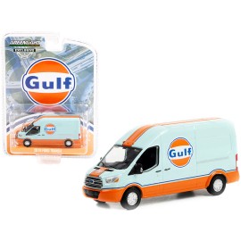 DCD 2019 Ford Transit LWB High Roof Van "Gulf Oil" Light Blue and Orange "Hobby Exclusive" 1/64 Diecast Model Car by Greenlight