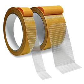 2 Rolls Super Sticky Double Sided Fabric Tape, Heavy Duty Fabric Tape with Fiberglass Mesh Strong Adhesive for DIY Crafts Mounting Carpets Fixed Clothes Photo, 1.58Inch x 66FT and 0.79Inch x 33FT