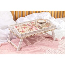 VBS Holz-Tablett für Frühstück im Bett Betttisch klappbare Beine 53 x 33 cm Serviertablett Sofatisch Beistelltisch Natur