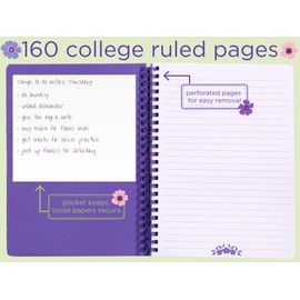 Steel Mill & Co Cute Mini Spiral Notebook, 8.25" x 6.25" Journal with Durable Hardcover and 160 Lined Pages, Lilac Floral