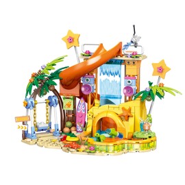 Geniteen Building Block Set,Beach Tent Construction Kit House Display Set,Starlight Stage Model Toy,Camping Vehicle Building Kit for Adults and Kids (Beach Park)