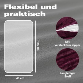 BaSaTex Cashmere Touch Cushion Cover, Cushion Covers, Side Sleepers, Nursing Pillow, 40 x 145 cm, Similar to Nicky Teddy Corals Fleece Pillowcase Bordeaux
