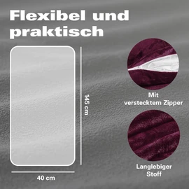 BaSaTex Cashmere Touch Cushion Cover, Cushion Covers, Side Sleepers, Nursing Pillow, 40 x 145 cm, Similar to Nicky Teddy Corals Fleece Pillowcase Bordeaux