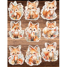 Handmade Cute Watercolor Fox Die Cut Stickers Set Notebook Laptop Waterbottle