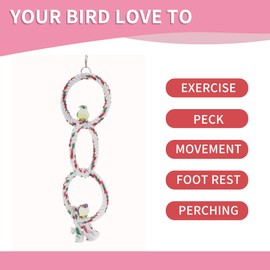 RENEWREVITAL Bird Rope Perch, Durable Cotton Rope Wire Cotton Parakeet Swings, Bird Toys, for Parakeets, White, Cotton Rope