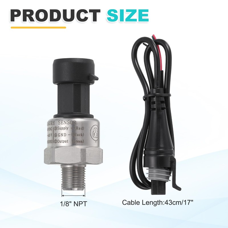 sourcing map Pressure Transducer Sender Sensor with Connector, 1/8" NPT