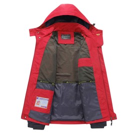 Spmor Men's Outdoor Sports Hooded Windproof Jacket Waterproof Rain Coat Red X-Large