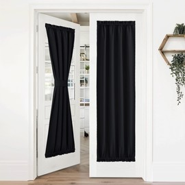 NICETOWN Blackout Curtain for French Door - Thermal Insulated Blackout Half Window Patio/Sliding Door Shade, Classroom Curtain Cover for Privacy, 1 Panel, 36W by 72L Inches, Black
