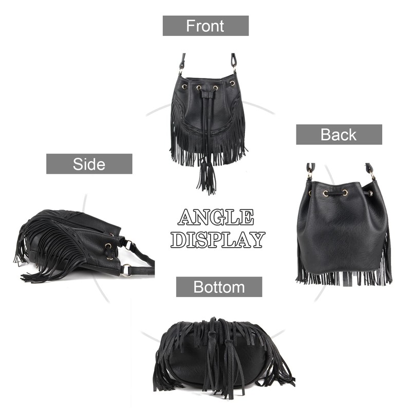 Jywmsc Women's Fringe Tassel Shoulder Bag Leisure Boho Bucket Shoulder