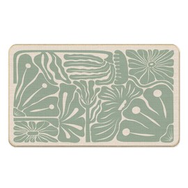 Koesus Boho Abstract Floral Door Mat, Moody Sage Green Botanical Floral Door Mat Indoor Outdoor Entrance Porch, Boho Bath Mats, Modern Abstract Welcome Mats, 17x30 Inches
