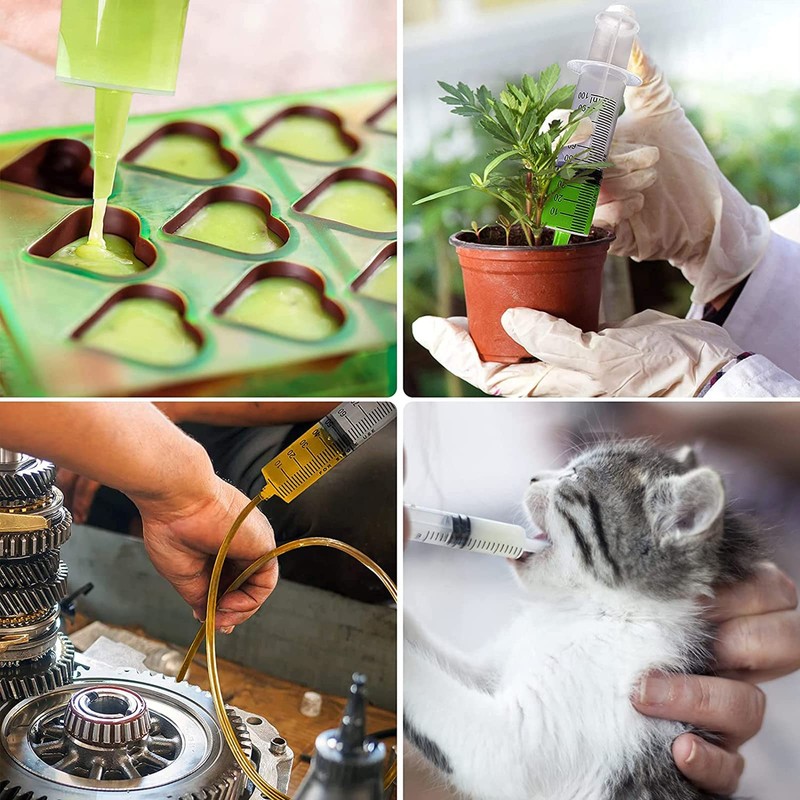 TOUFEIYUAN シリンジ60ml キャップと14Gの鈍い針で、オイルグルーインクシリンジクラフトコーティング業界向け接着剤シーラント潤滑剤実験室科学 (60ML+長い針)