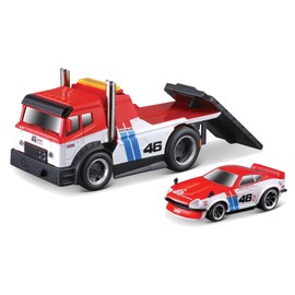 Maisto 11553 1/64 Muscle Machines JDM Flat Bed/1972 Datsun 240z BRE Red/White Mini Car, Diecast Car, Finished Product
