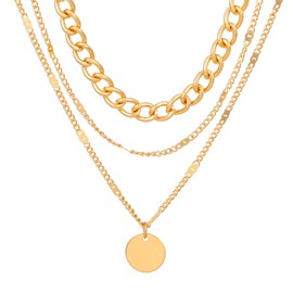 REBUCINA Golden Necklaces for Women,Adjustable Layered Necklaces for Women,Golden Layered Necklace,Golden Pendant Necklace Jewellery Set Bar/Round/Coin Pendant Necklace Suitable for Ladies and Girls