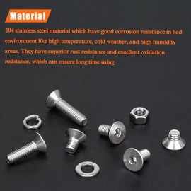 HELIFOUNER 210 Pieces M5 x 6mm /8mm /10mm /12mm /16mm /20mm, 304 Stainless Steel M5 Countersunk Socket Cap Screws Nuts Washers Kit