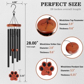VENBEEL Pet Memorial Wind Chime, 28" Dog Memorial Gifts for Loss of Dog, Black Paw Pendant Pet Loss Gifts, Dog Sympathy Bereavement Remembrance Gift