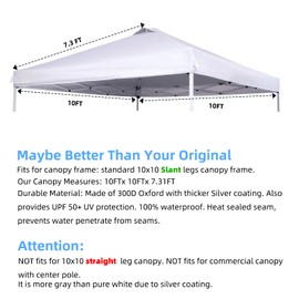 Birodeko Canopy Replacement Top Only, Waterproof Pop-Up Canopy Tent Top Cover with Ropes, Instant Canopy Top Sunshade Silver Coated for Outdoor Garden Patio Camping (Silver White, 10x10FT)