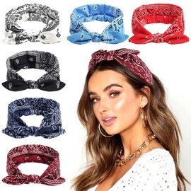 STGDAK 6 Pack Bow Headbands Paisley Prints Boho Bandana Headband Rabbit Ears Head Wraps Cute Hair Scarf Cotton Turban Headbands For Women Knotted Hairband Elastic Headband