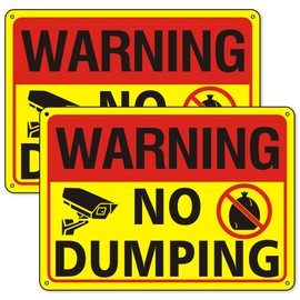 No Dumping Signs, (2 Pack) No Dumping Video Surveillance Sign for Private Property, 10x7 inches Large Reflective Aluminum Metal Sign Rust Free Waterproof and Easy to Install(Yellow and Black)