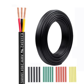 18 Gauge 3 Conductors Premium Electrical Wire 18 AWG Electrical Wire Stranded PVC Cord Copper Cable Flexible Low Voltage LED Cable Lamps Lighting Automotive (18AWG-3C, 30Ft)