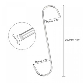 sourcing map 7.87"/ 20cm Meat Hooks, 0.2"/ 5mm Thick Stainless Steel Butcher S-Hook, Meat Processing for Chicken Fish Beef Hanging Drying Smoking 8Pcs