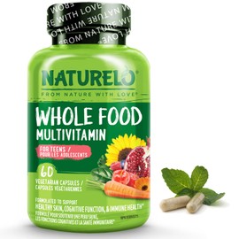 NATURELO NATURELO Whole Food Multivitamin for Teens - Natural Vitamins/Minerals for Teenage Boys & Girls - Supplement for Active Kids - with Organic Extracts - Non-GMO - Vegan/Vegetarian - 60 Capsules