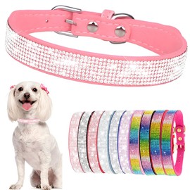 Bling Dog Collars For Large Dogs Girls Boys Cute Crystal Diamond Rhinestone Dog Collars For Female Dogs Fancy Sparkling Glitter Adjustable For Large Big Breed Pets, Pink L