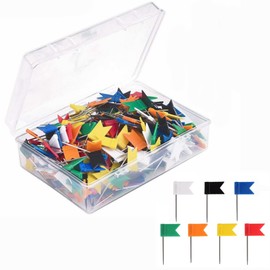 100 Pcs Flag Push Pins, Multicolored Decorative Map Tacks Travel Map Marking Pins for Home Office School, 7 Random Colors