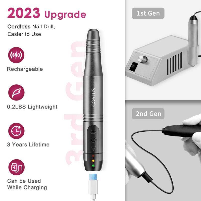 COSLUS Nail Drill Electric Nail Files with 45 Kits, Cordless