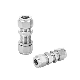 Pysrych 304 Stainless Steel Compression Tube Fitting, Bulkhead Union, 1/8" OD x 1/8" OD, Pack of 2
