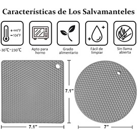 Ausein Salvamanteles de 4 Piezas, Salvamanteles de Silicona Antideslizantes, Multiusos, Calidad Alimentaria y Sin BPA, Porta Caliente para Mesa, para Ollas, Sartenes, Vajillas, Vasos y Platos (Gris)