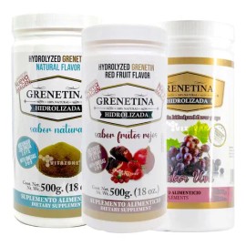 Grenetina Hidrolizada Pretty Bee Sabor Natural Frutos Uva Polvo Pack Botes 500g