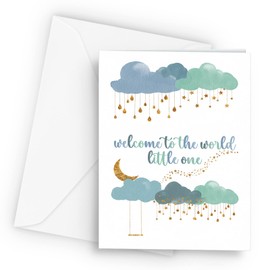 BWW Print - Welcome Little One Blue - Baby A5 Card, A5, 350gsm