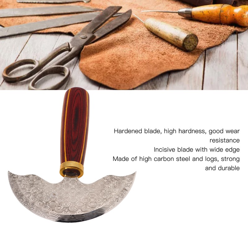 Round Leather Knifes Incisive Blade High Hardness Polished Wooden Handle