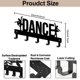 MAYJOYDIY Dance Ballet Metal Key Hook for Wall Ballerina Coat Rack 9.8×4.7inch Black Art Decor Key Holder with 5 Hooks for Gift Dance Classes Hats Towels Bags Hanging