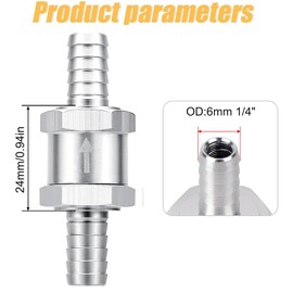 DAVRPES 6mm 1/4" Fuel Check Valve One Way Inline Non Return Diesel Gasoline Silver(6mm OD)