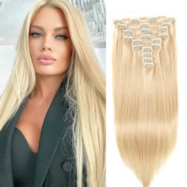 Sent Hair Clip in Hair Extensions Real Human Hair Bleached Blonde 613 20Inch 10Pcs Hair Extensions Clip in Straight Long Thick 160g Human Hair Extensions for Women Soft Silky Clip in Extension Double Weft