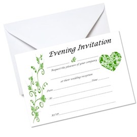 Pack of 10 Green Evening Wedding Invitations with envelopes- Choice of colours