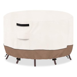 SoloToo Round Outdoor Table Cover Waterproof Patio Furniture Covers, Round Patio Table Chair Set Covers - 54" Dia x 28" H (Beige)