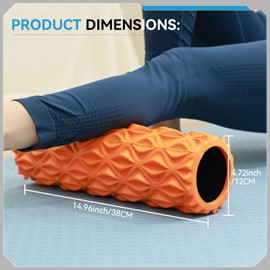 Zmarthumb Foam Roller, 15inch Deep Tissue Massager for Muscle Massage, Myofascial Trigger Point Release, Exercise, Yoga, Pilates(Orange)
