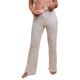 Cottonique Women's Latex-Free Drawstring Lounge Pants Made from 100% Organic Cotton (9, Natural)