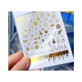 Happy Emoticons Fire Flame Flowers Nail Decal Sticker Xh774Sa Gold Nail Wraps Art Stickers Manicure Supplies for Women for Home Nails Full Long Lasting Easy Apply and Remove