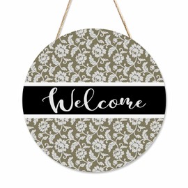 Beabes Welcome Sign Front Door Decoration Retro Floral Pattern 12in Round Wooden Hanging Sign for Home Garden Farmhouse Yard