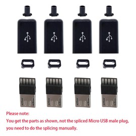 Teansic 20PCS Micro USB Type B Solder Connector,Micro USB 5Pin Male Jack Port, Type B Male Connector with Black Cover