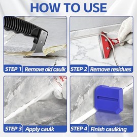 25 PCS Caulking Tool Kit, Caulk Remover, Grout Scraper & Sealant Finishing Tool - silicone caulking tool with Stainless Steel Scraper & 10 Replacement Blades for Bathroom, Kitchen, Tile, Shower, Sink