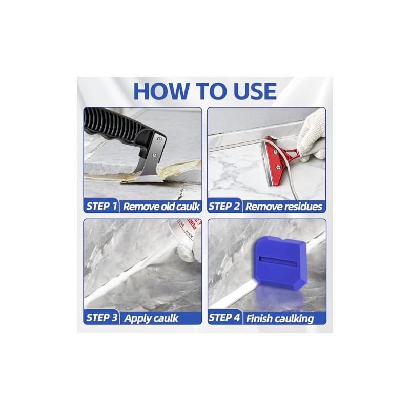 25 PCS Caulking Tool Kit, Caulk Remover, Grout Scraper &