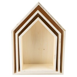 Ideen mit Herz Wooden Frame Set House | 3 Pieces | Wooden Box in House Shape | Wall Shelf | Wall Decoration | for Crafts and Painting | 3 Different Sizes | Heights: 27.3 cm, 23.7 cm & 20.5 cm