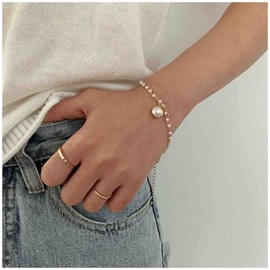 Cimenexe Bohemian Layered Pearl Dangle Bracelets Gold Pearl Beads Bracelet Retro Pearl Bracelet Beads Bracelet Hand Chain Jewellery for Women and Girls