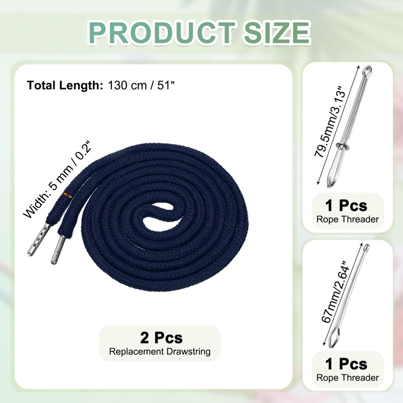 PATIKIL Drawstring Cords 130cm / 51 Inch, 2pcs Replacement Draw