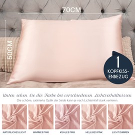 Kissenbezüge Seide - 50x70 cm - Gewicht 19 Momme 100% Reine Maulbeerseide Doppelseitig - Seidenkissenbezug für Haar und Haut, Anti-Aging, Anti-Bettwanzen - Weiches Rosa